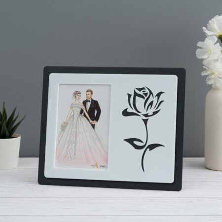 Black Acrylic Photo Frame with Rose Design