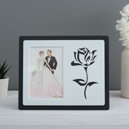 Black Acrylic Photo Frame with Rose Design