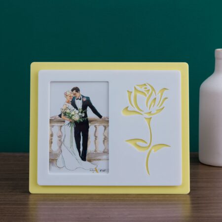 Yellow Acrylic Photo Frame with Rose Design